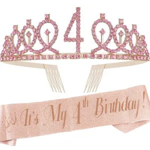 4th Birthday, 4th Birthday Decorations for Girls, 4th Birthday Tiara and Sash Pink, 4th