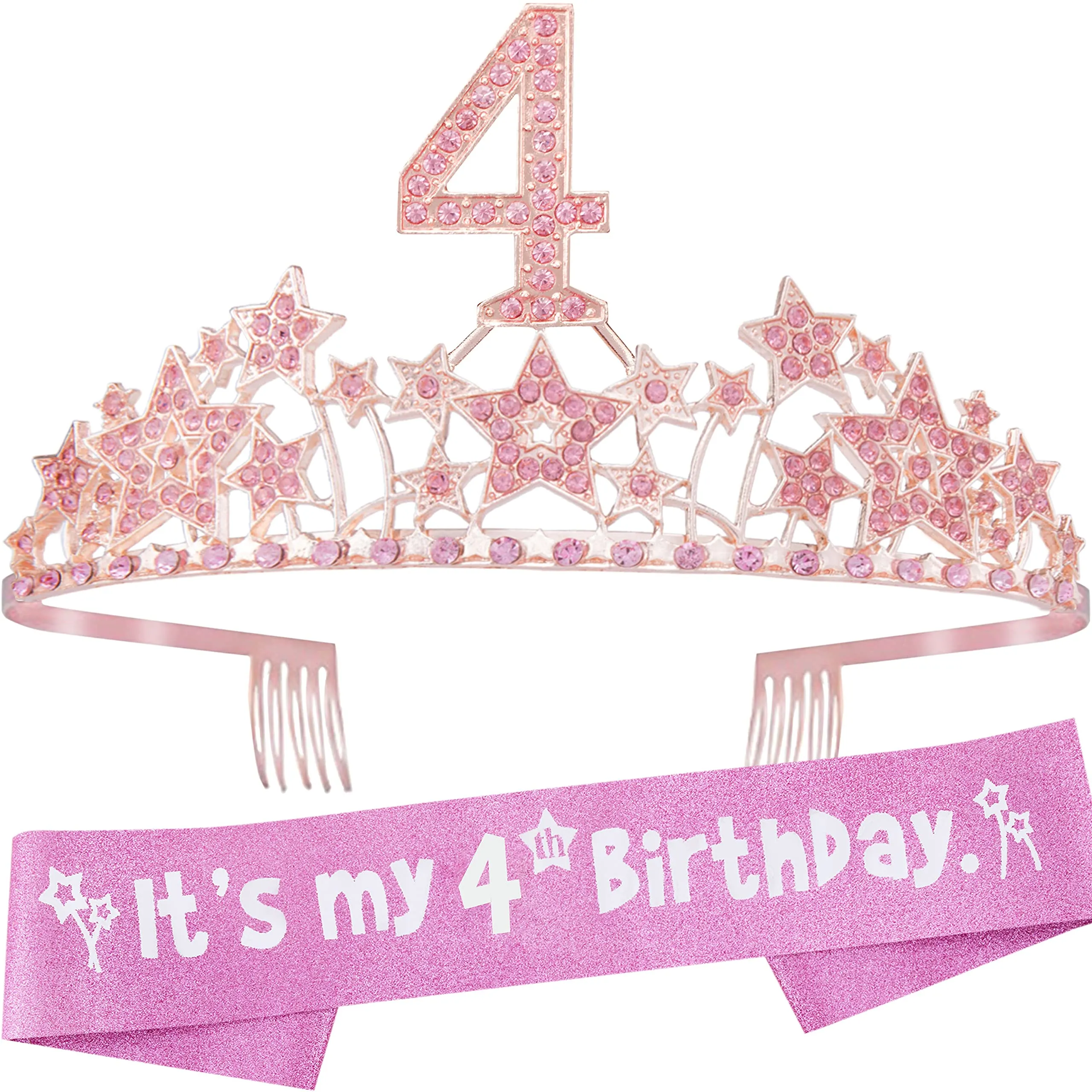 4th Birthday Gifts for Girls, 4th Birthday Tiara and Sash, 4th Birthday Decorations