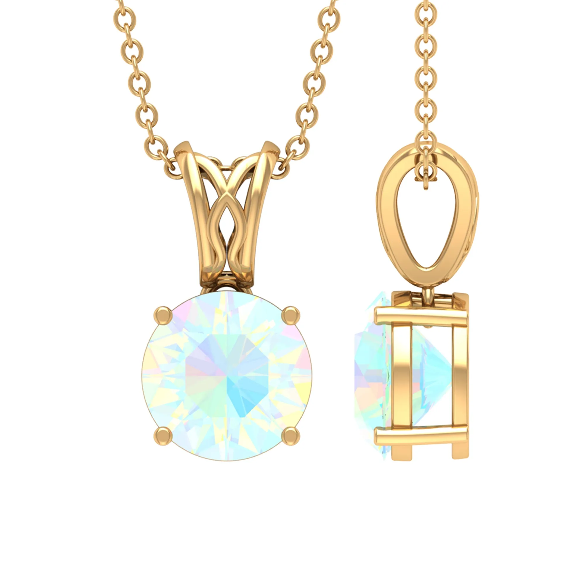 8X8 MM Round Shape Ethiopian Opal Solitaire Pendant in 4 Prong Setting with Decorative Bail