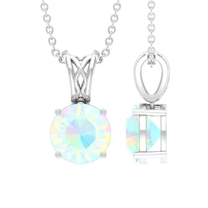 8X8 MM Round Shape Ethiopian Opal Solitaire Pendant in 4 Prong Setting with Decorative Bail