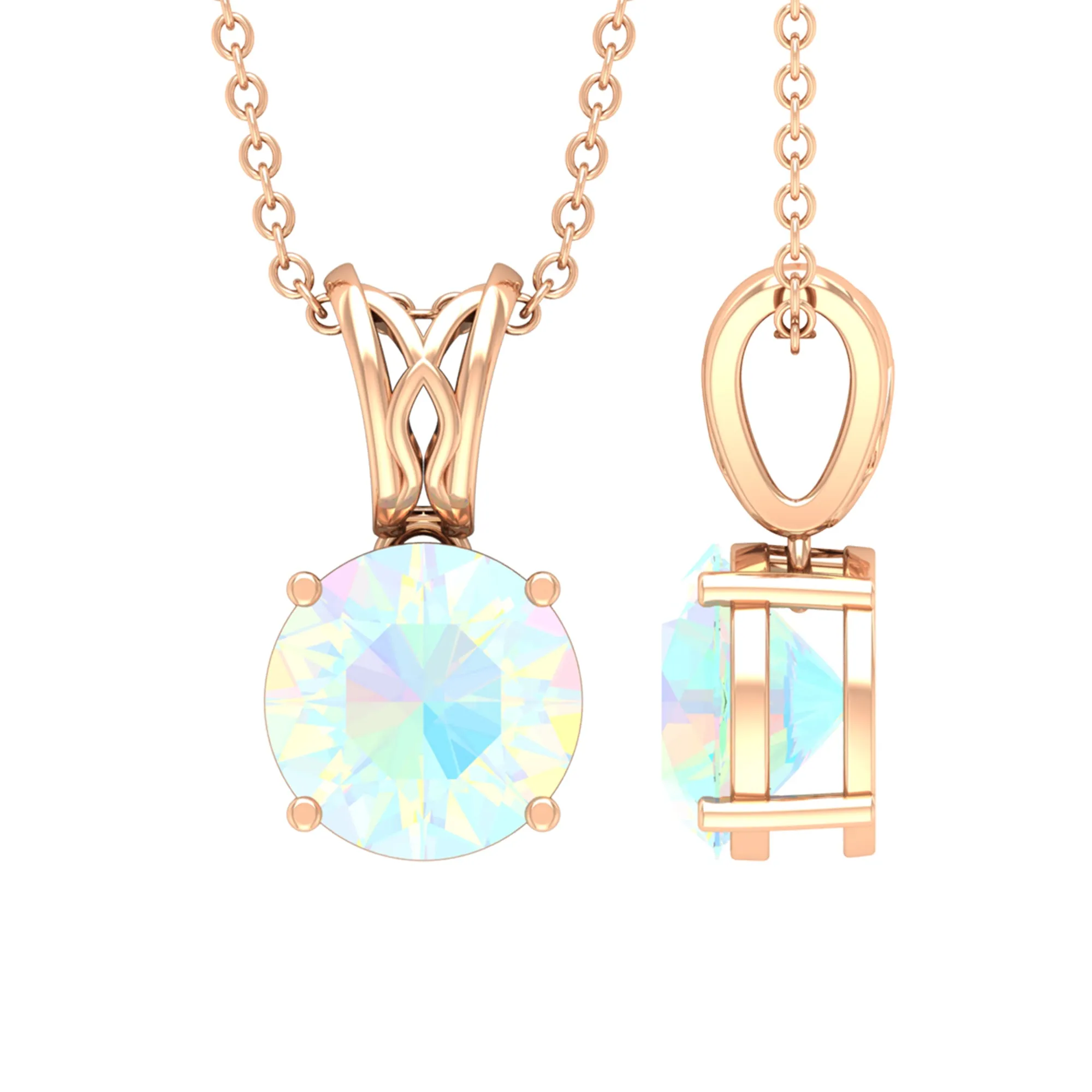 8X8 MM Round Shape Ethiopian Opal Solitaire Pendant in 4 Prong Setting with Decorative Bail