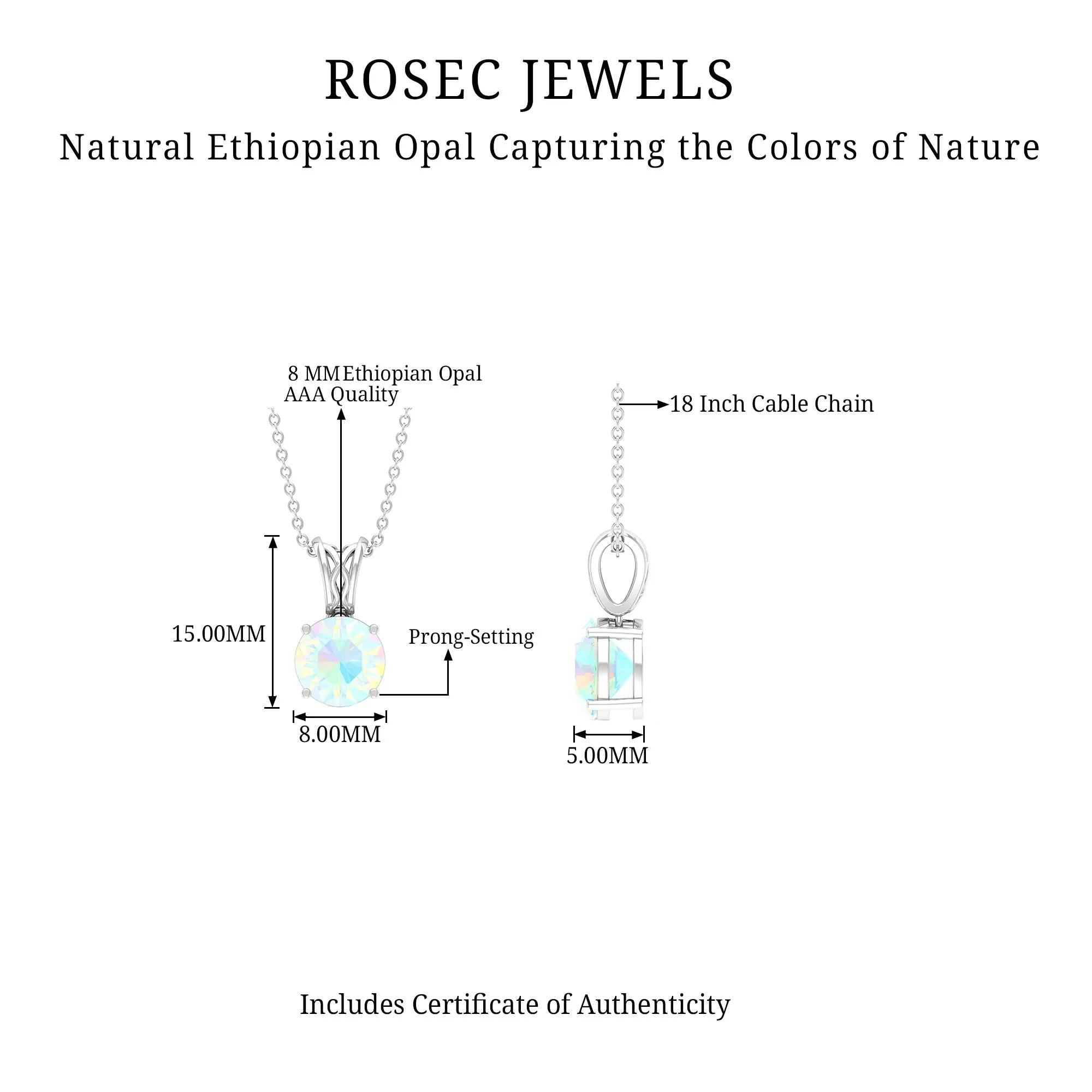 8X8 MM Round Shape Ethiopian Opal Solitaire Pendant in 4 Prong Setting with Decorative Bail