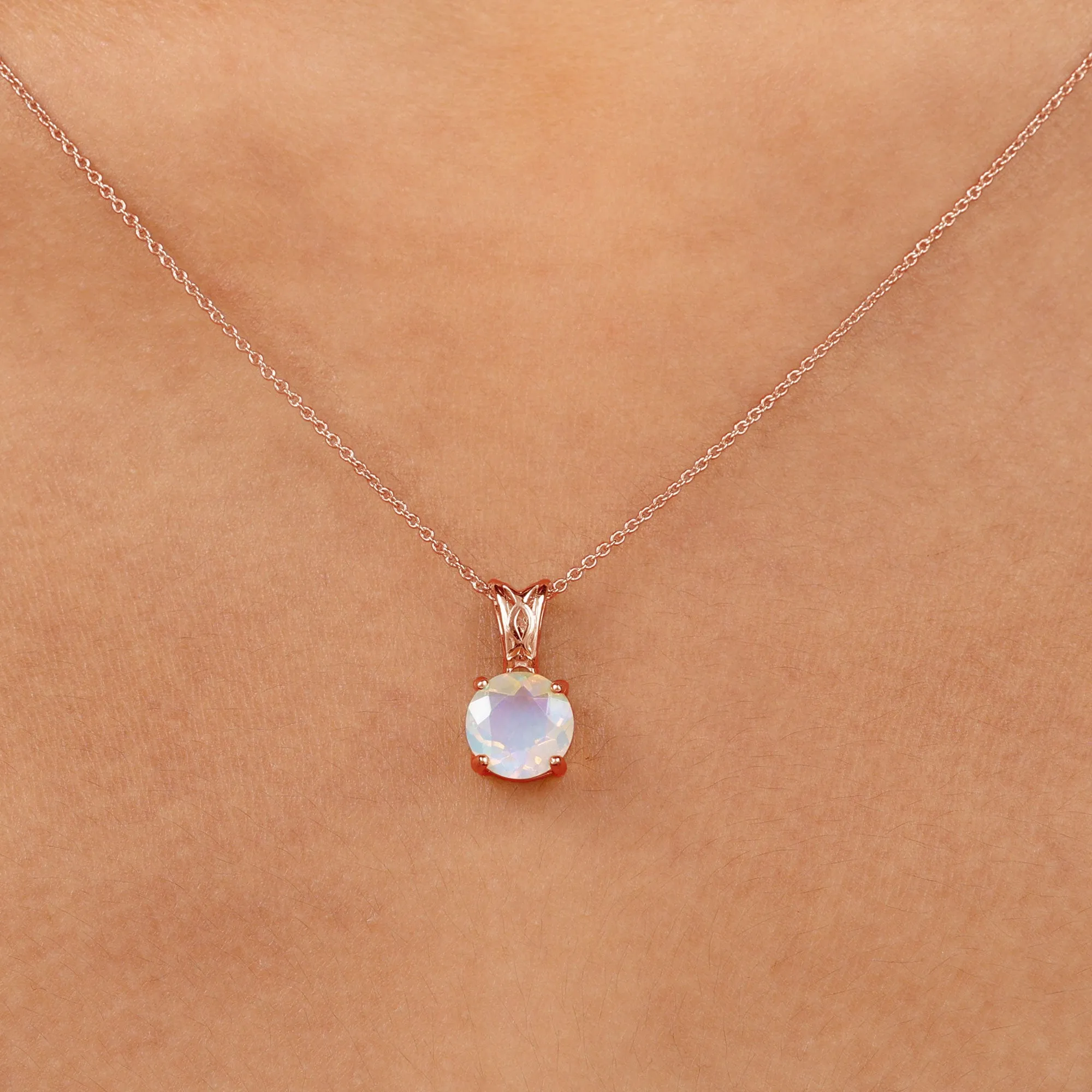 8X8 MM Round Shape Ethiopian Opal Solitaire Pendant in 4 Prong Setting with Decorative Bail