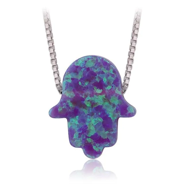 925 Silver Chain Hand Opal Hamsa Necklace