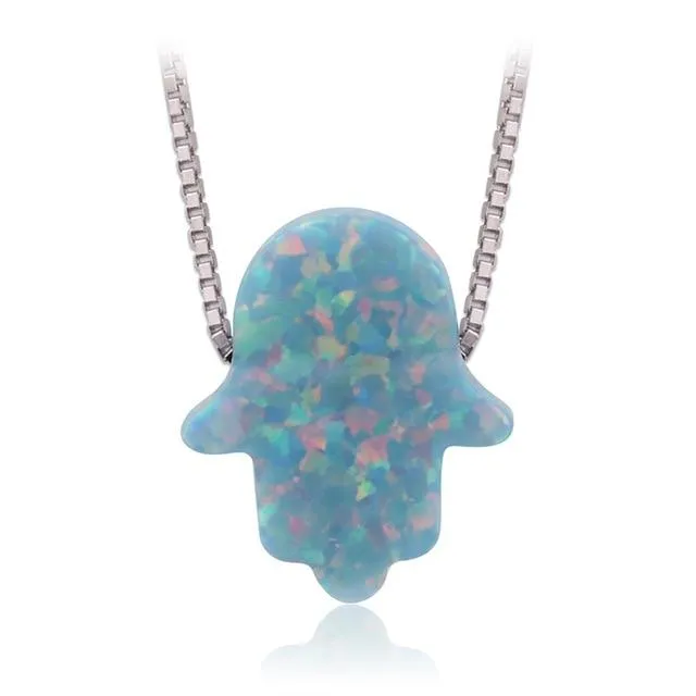 925 Silver Chain Hand Opal Hamsa Necklace