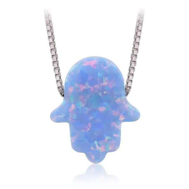 925 Silver Chain Hand Opal Hamsa Necklace