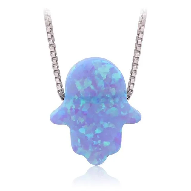 925 Silver Chain Hand Opal Hamsa Necklace