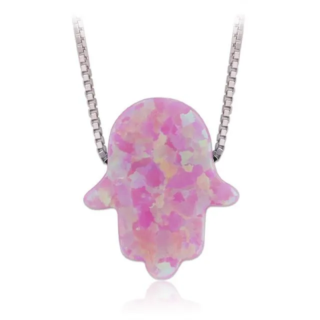 925 Silver Chain Hand Opal Hamsa Necklace