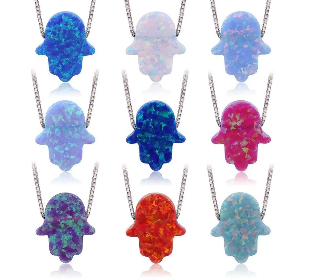 925 Silver Chain Hand Opal Hamsa Necklace