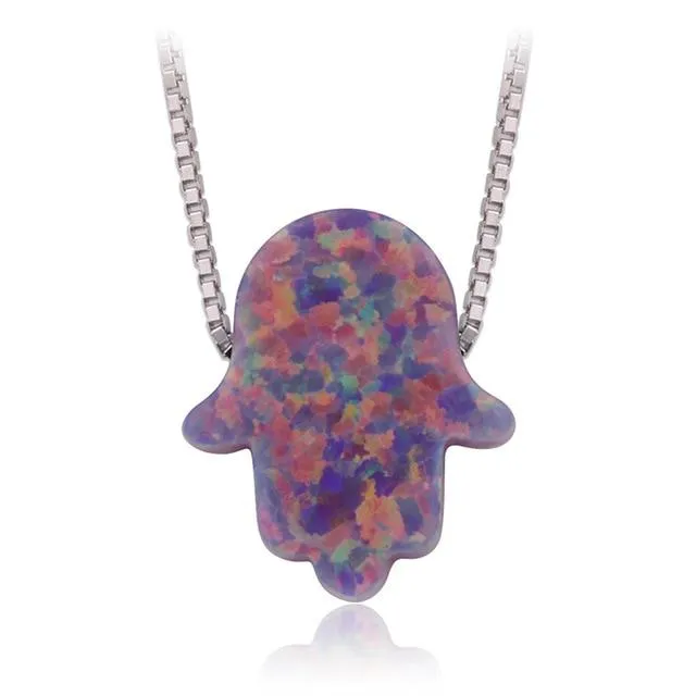 925 Silver Chain Hand Opal Hamsa Necklace