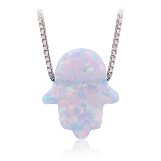 925 Silver Chain Hand Opal Hamsa Necklace