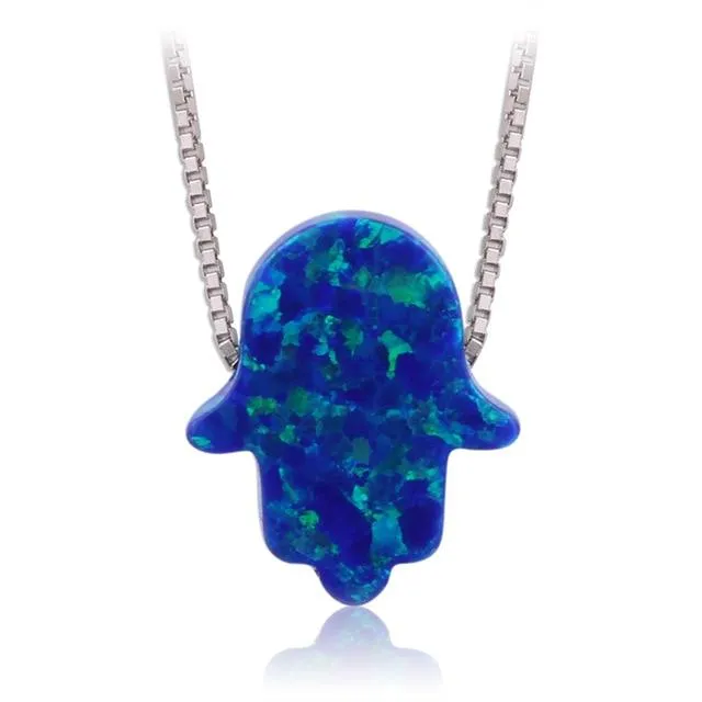 925 Silver Chain Hand Opal Hamsa Necklace