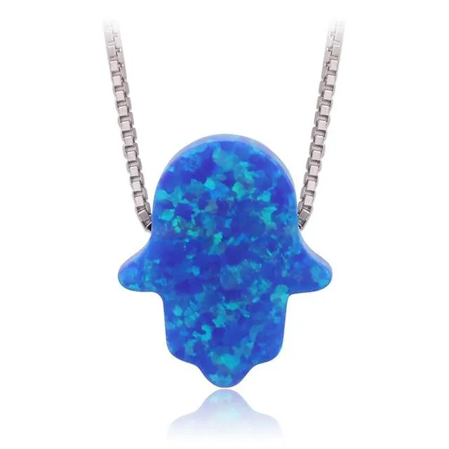 925 Silver Chain Hand Opal Hamsa Necklace