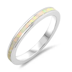 925 Sterling Silver 3mm Blue Opal Bands- Stackable