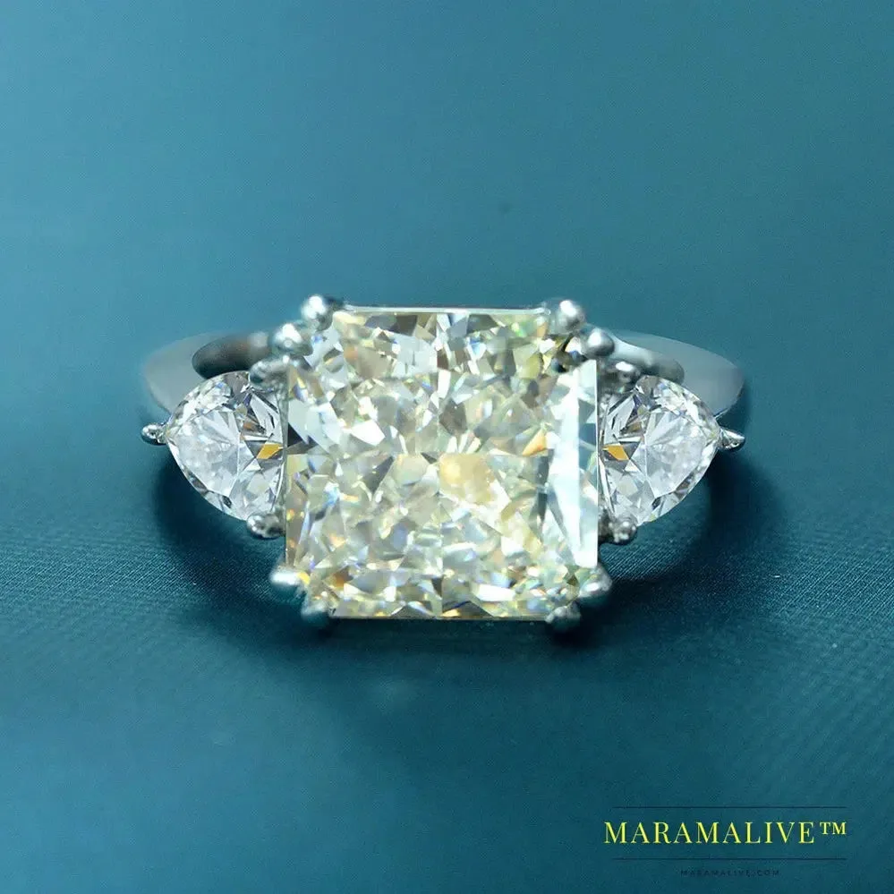 925 Sterling Silver G Color Created Moissanite Gemstone Wedding Engagement Cocktail Ring Ladies Fine Jewelry