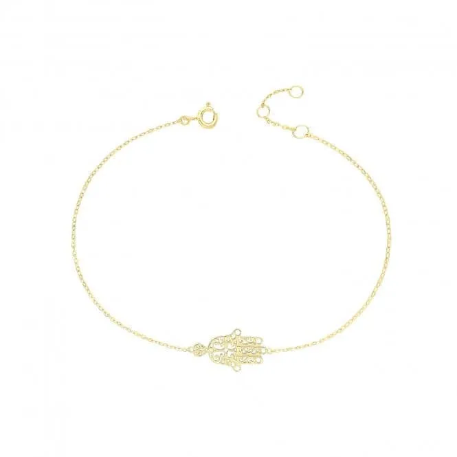 9ct Yellow Gold Filigree Hamsa Chain Bracelet