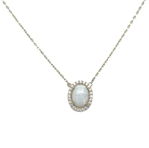 9ct Yellow Gold Opal And Cz Halo Necklace