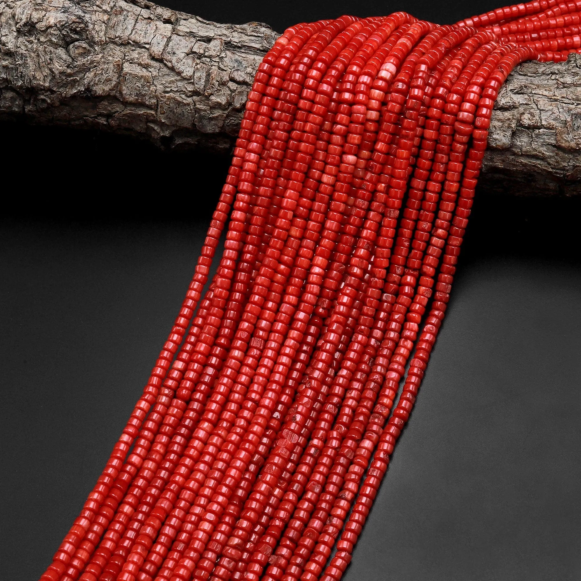 AAA Genuine Red Bamboo Coral Smooth Heishi Rondelle Beads 3mm 4mm 15.5" Strand