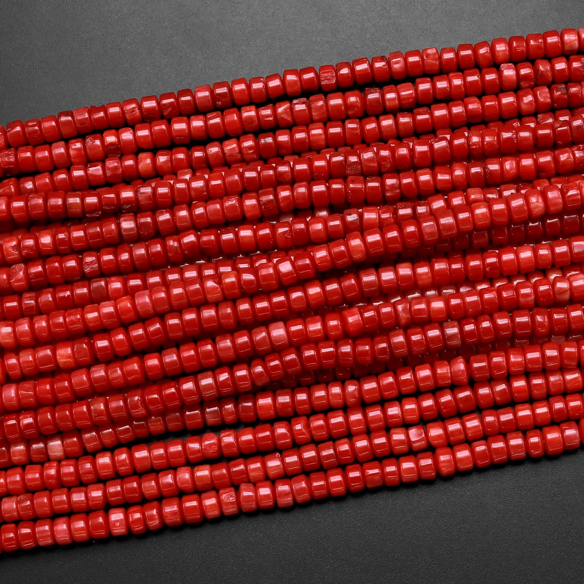 AAA Genuine Red Bamboo Coral Smooth Heishi Rondelle Beads 3mm 4mm 15.5" Strand