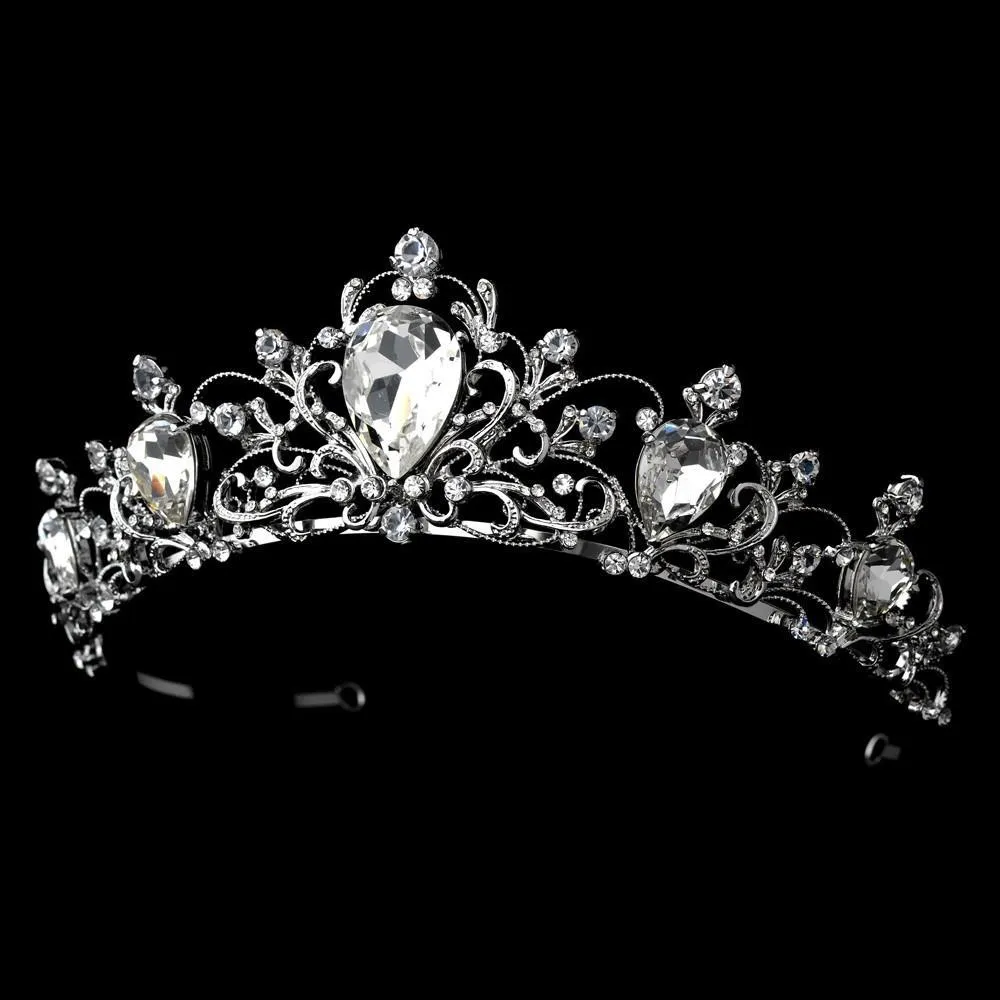 Antique Inspired Silver or Lt Gold Swirl Crystal Bridal Tiara