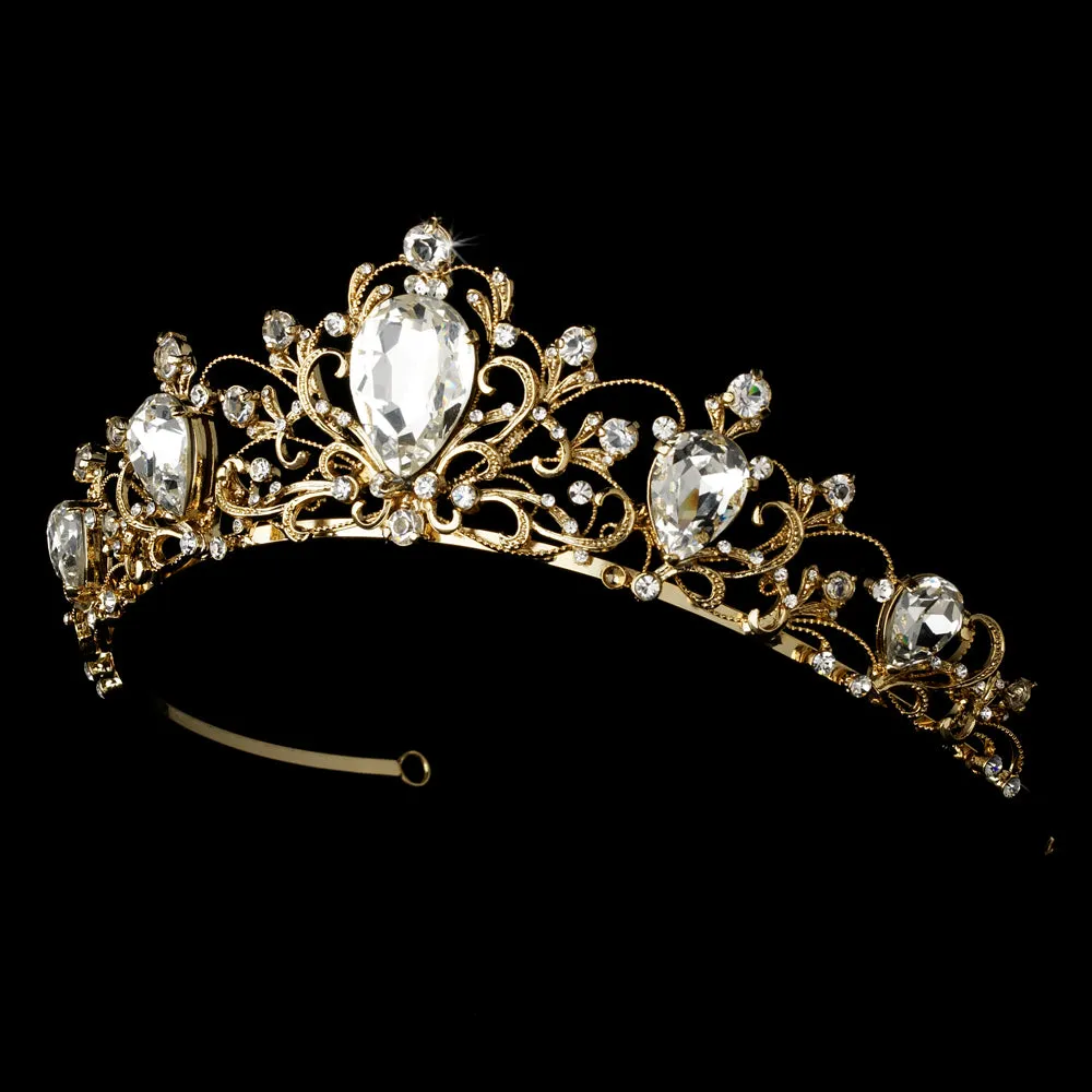 Antique Inspired Silver or Lt Gold Swirl Crystal Bridal Tiara