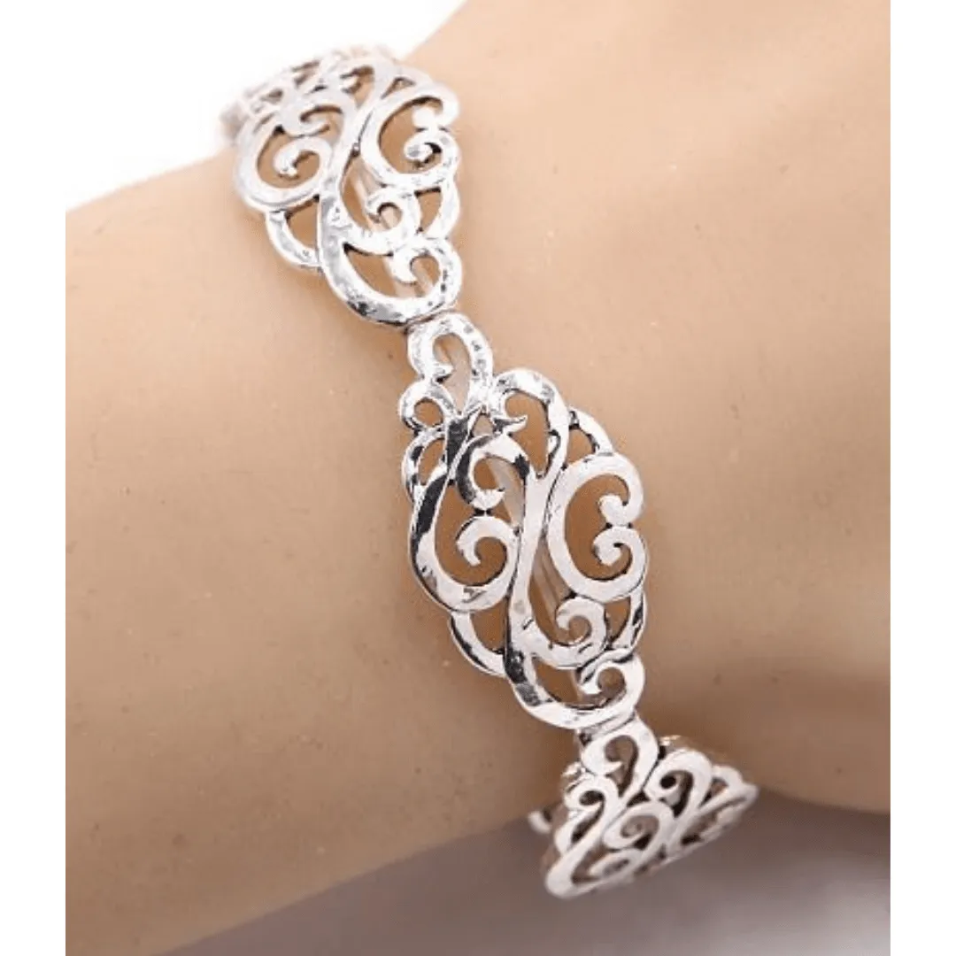 Antique Silver Filigree Stretch Bracelet