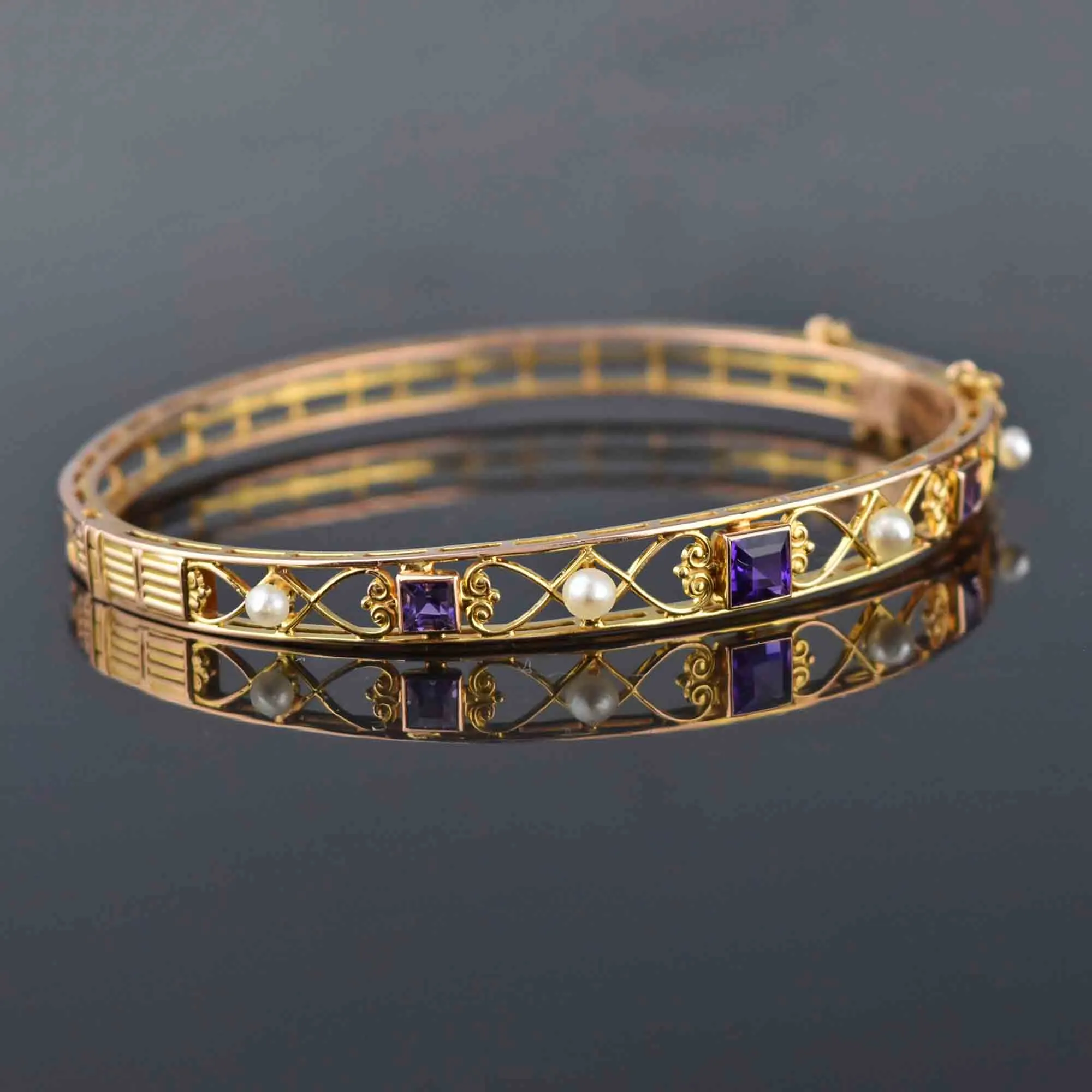 Antique Victorian 14K Gold Pearl Amethyst Bracelet