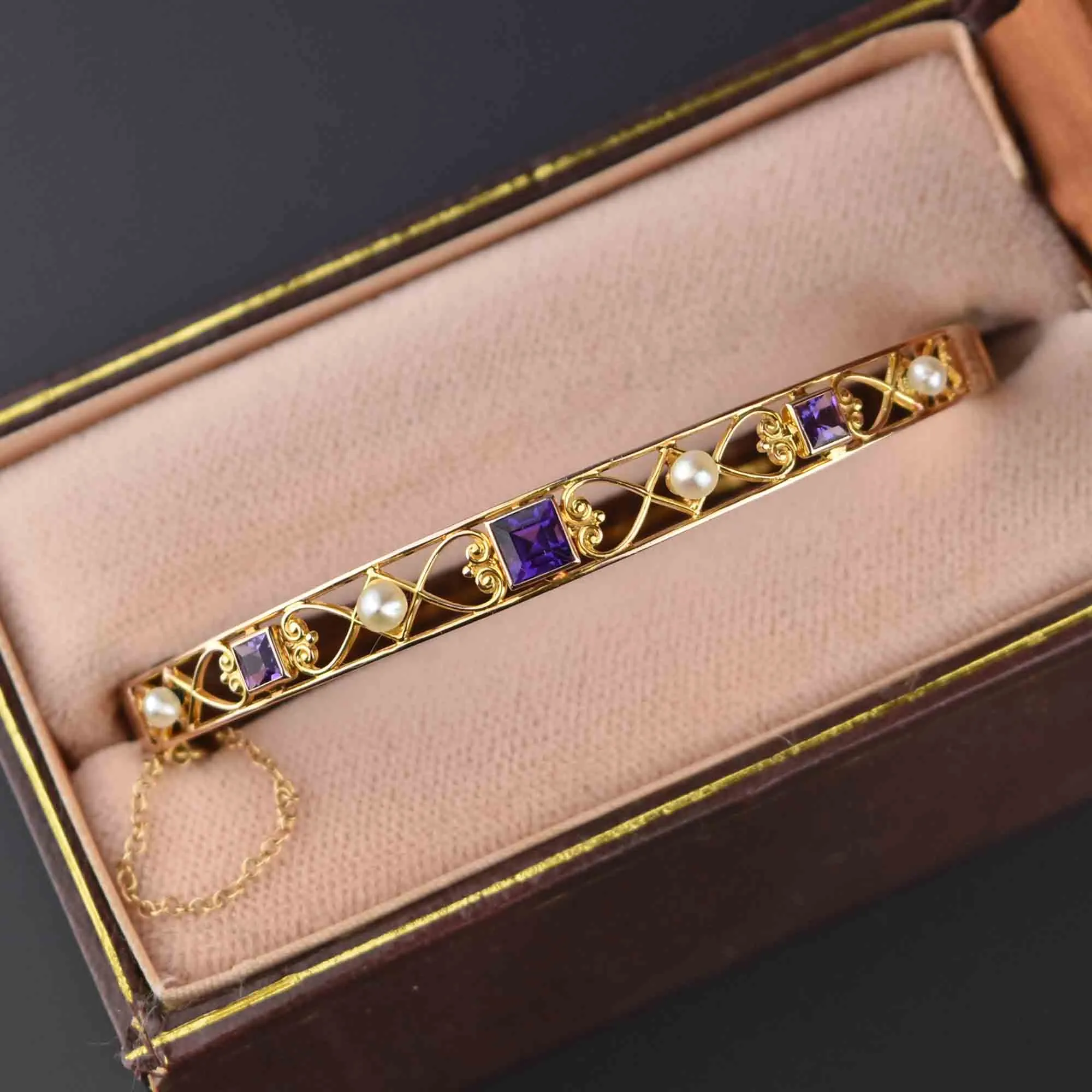 Antique Victorian 14K Gold Pearl Amethyst Bracelet