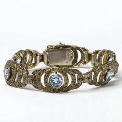 Aquamarine & Gilt Sterling Filigree Theodor Fahrner Bracelet