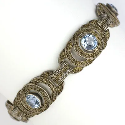 Aquamarine & Gilt Sterling Filigree Theodor Fahrner Bracelet