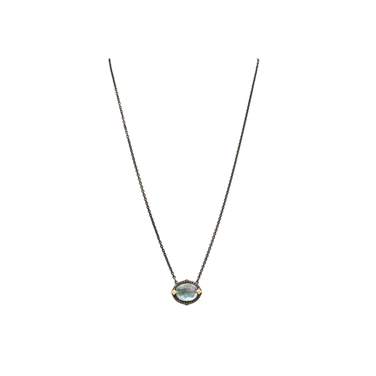 Armenta Blackened Sterling Silver and 18K Yellow Gold Triplet with Peruvian Opal, MOP and White Quartz Necklace with Champagne Diamonds