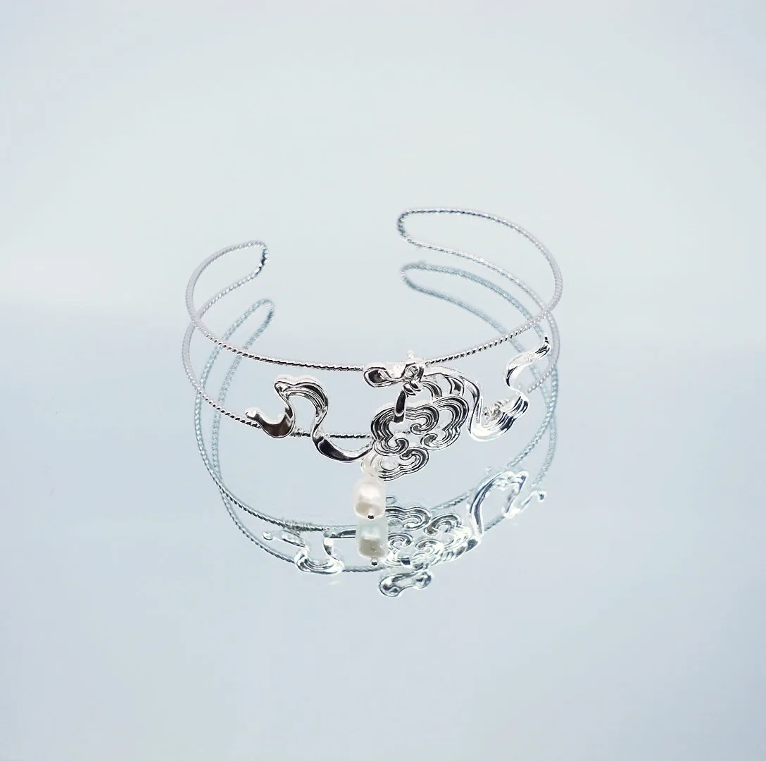 Auspicious Clouds Cuff Bangle Bracelet Silver