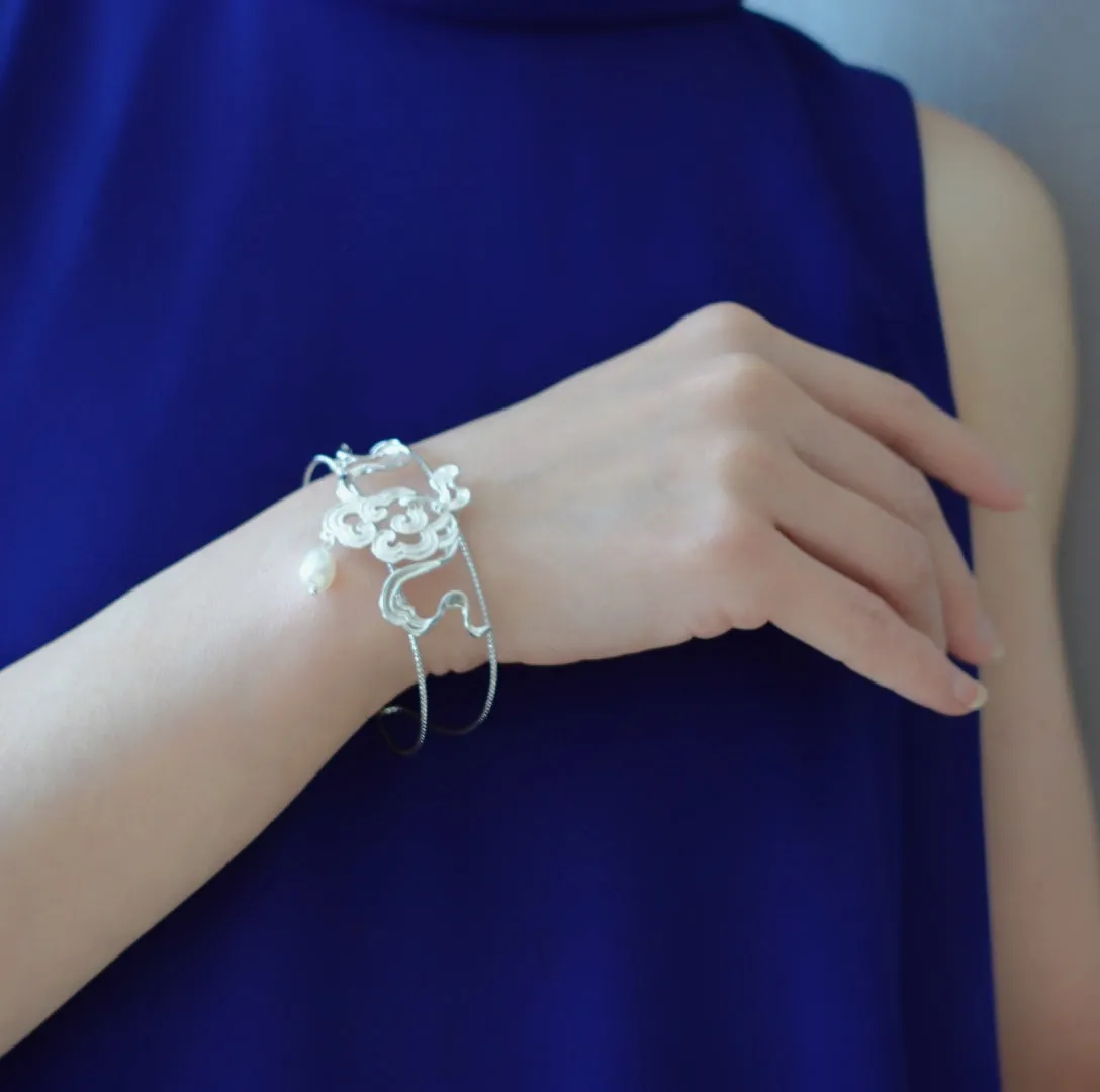 Auspicious Clouds Cuff Bangle Bracelet Silver