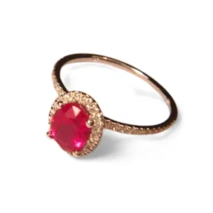 Beautiful 14K White Gold Solitaire Ruby Diamond Cocktail Ring