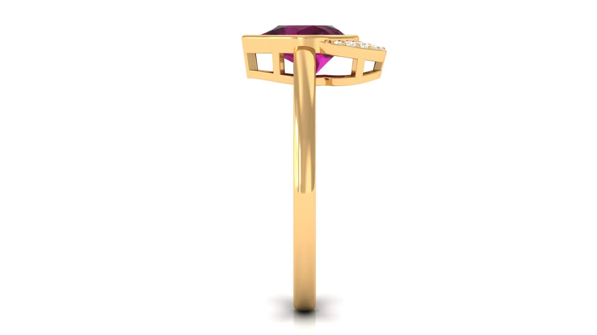 Bezel Set Rhodolite Teardrop Cocktail Ring with Diamond Accent