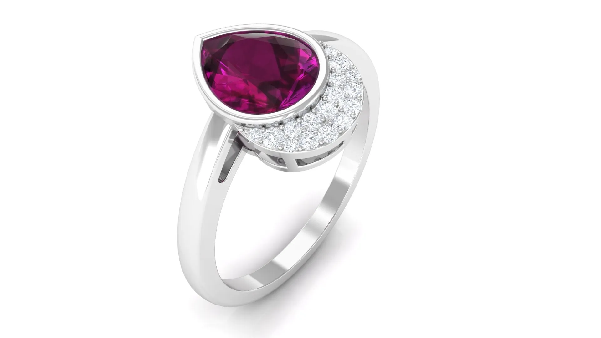 Bezel Set Rhodolite Teardrop Cocktail Ring with Diamond Accent