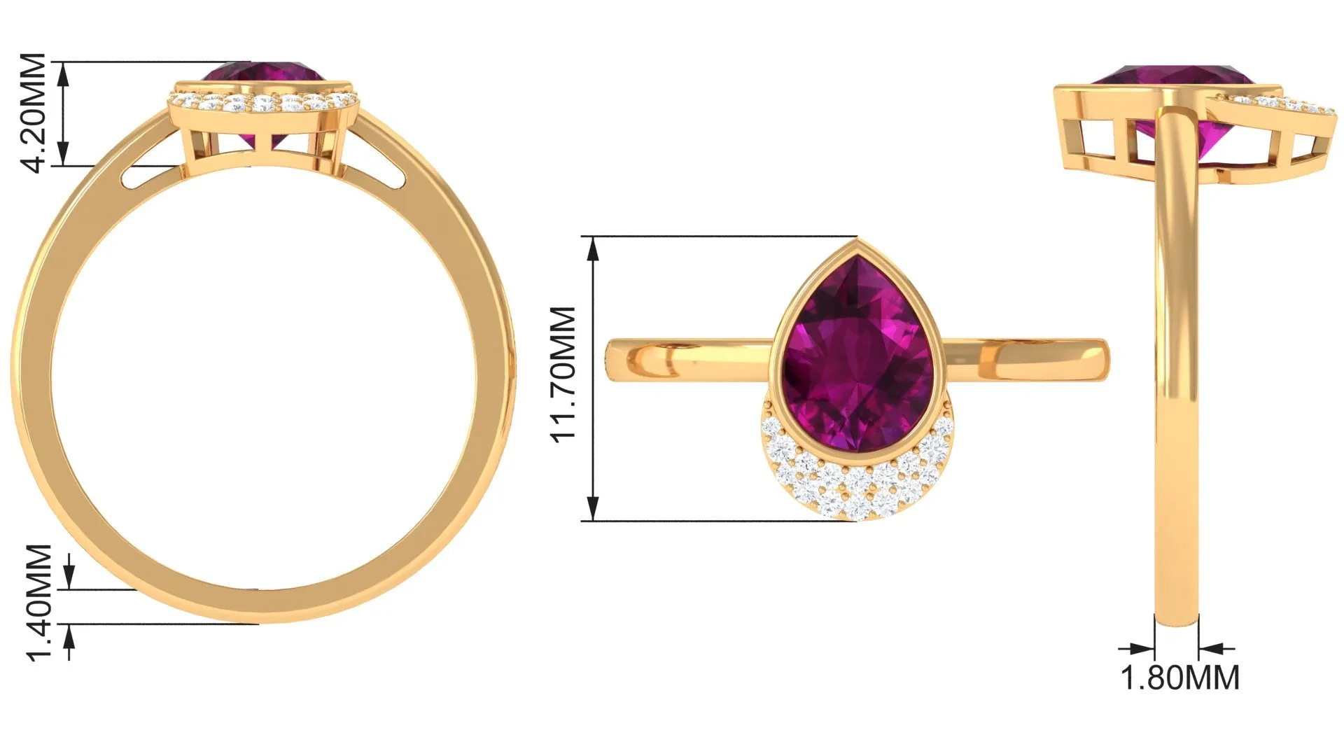 Bezel Set Rhodolite Teardrop Cocktail Ring with Diamond Accent