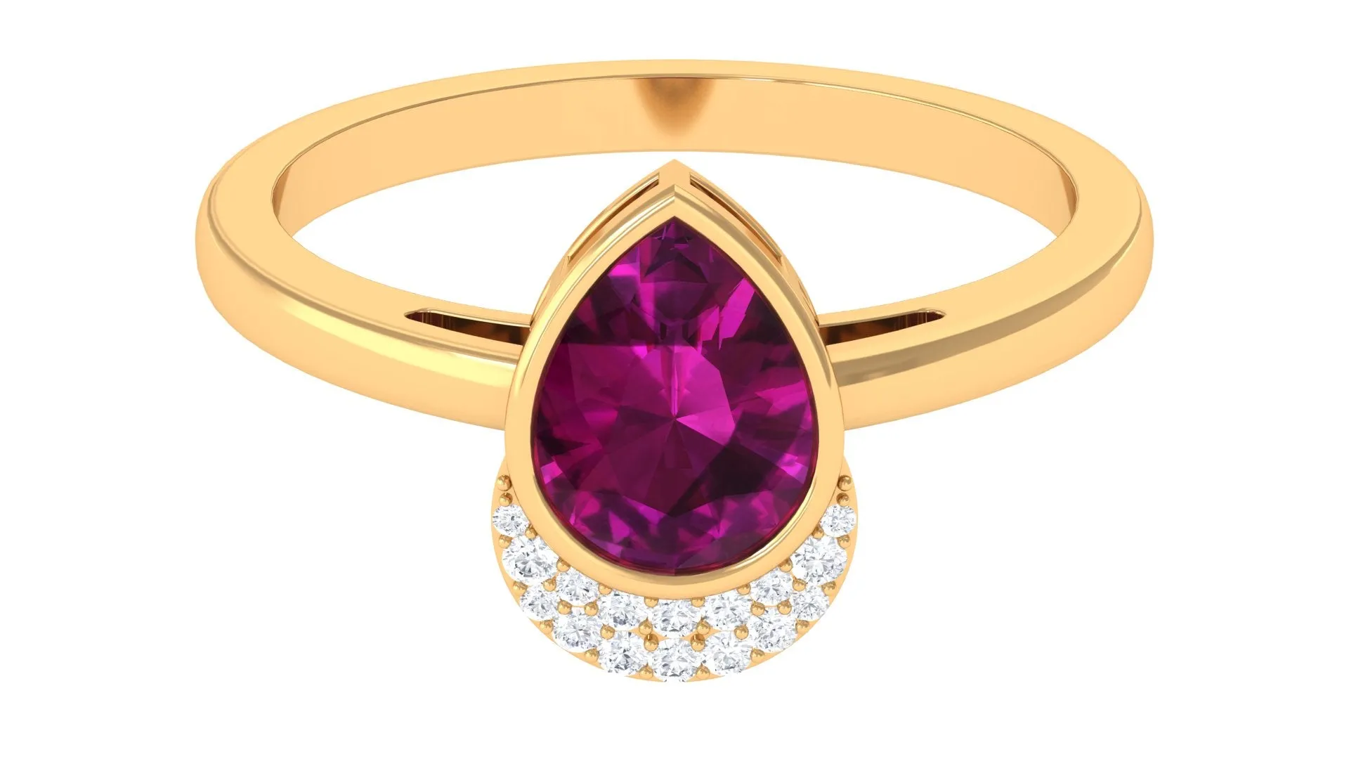 Bezel Set Rhodolite Teardrop Cocktail Ring with Diamond Accent