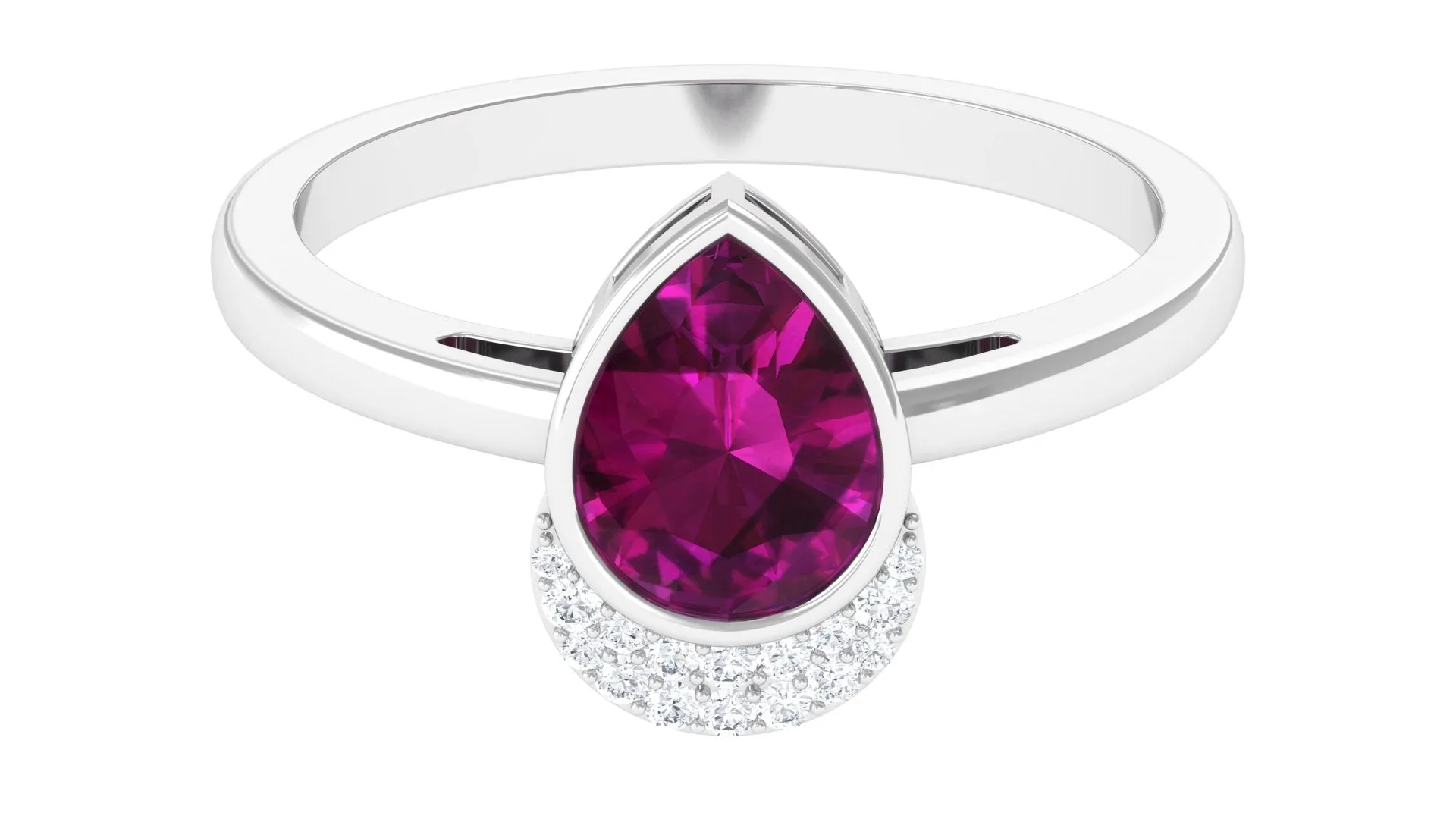 Bezel Set Rhodolite Teardrop Cocktail Ring with Diamond Accent