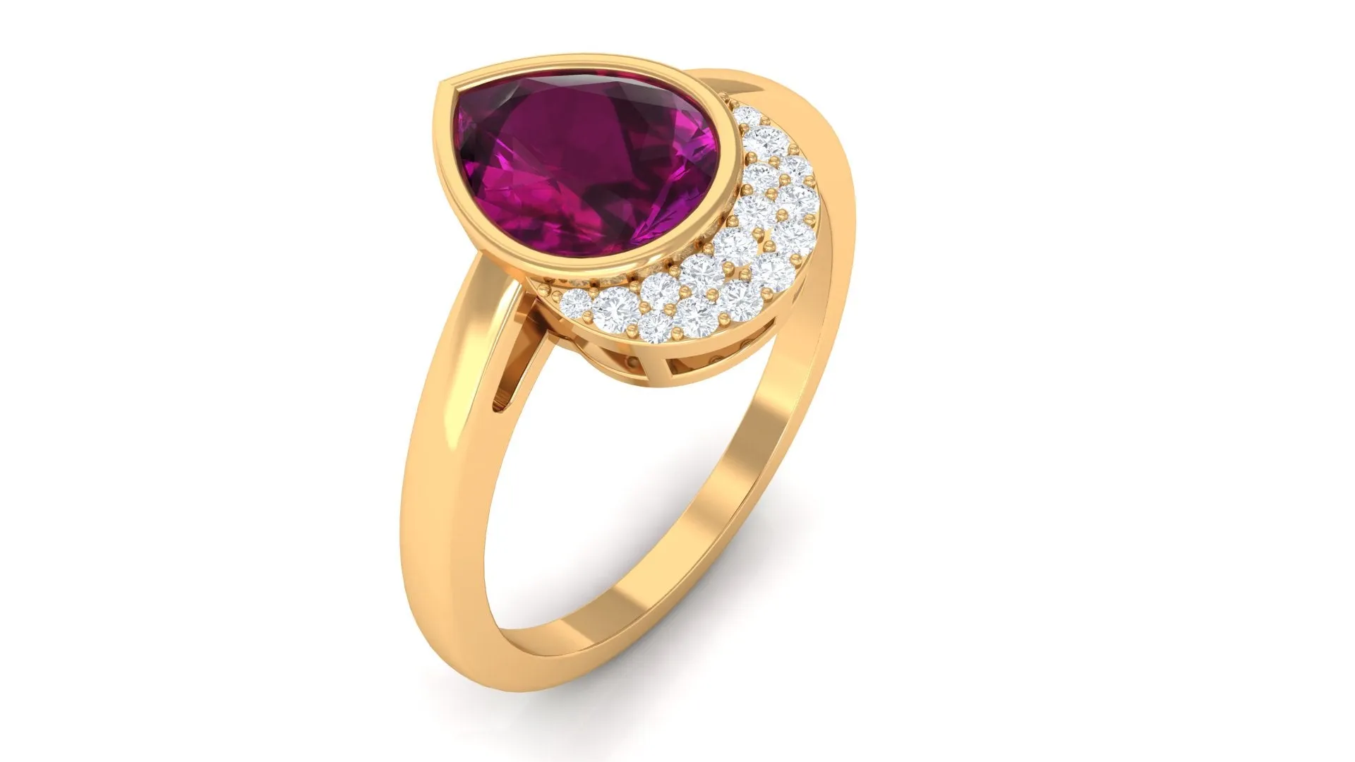 Bezel Set Rhodolite Teardrop Cocktail Ring with Diamond Accent