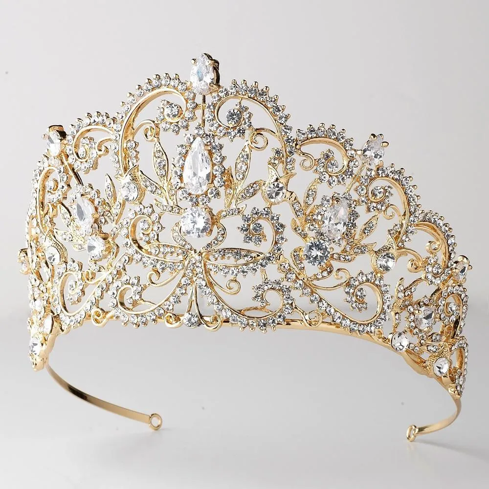 Big Vintage Inspired Royal Crystal & Center CZ Bridal Tiara Crown