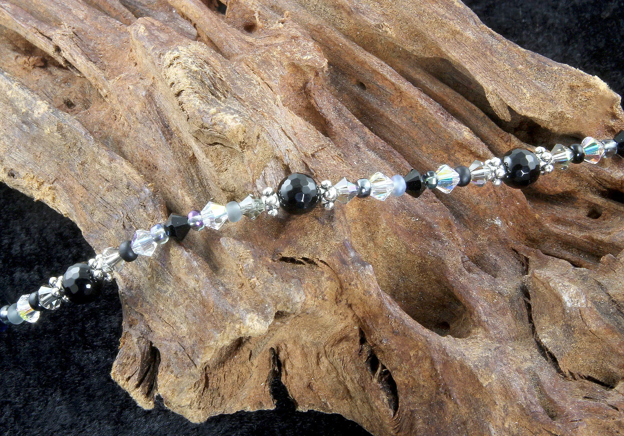 Black Onyx Gemstone Silver-Plated Anklet