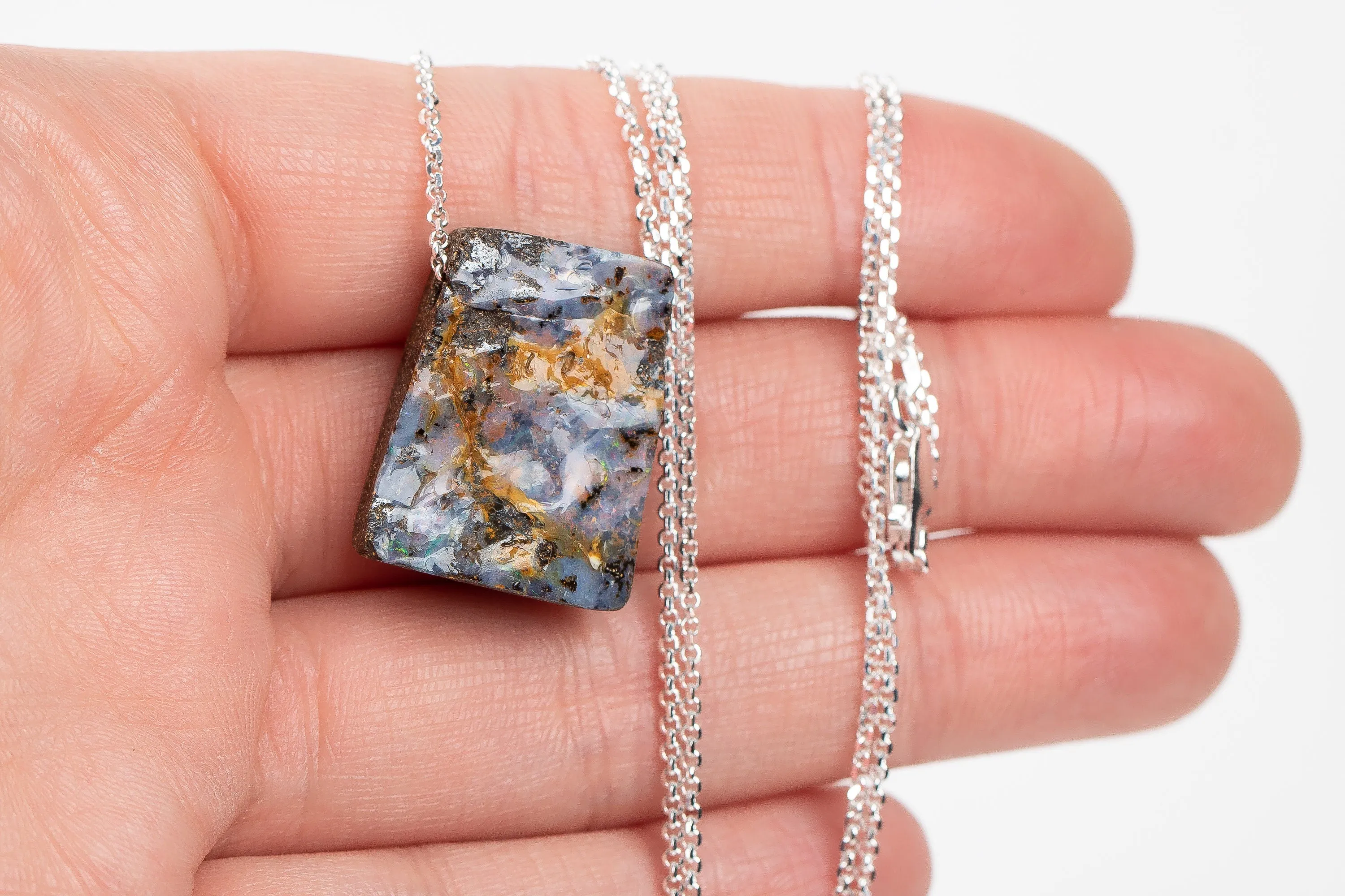 Blue and Orange Boulder Opal Necklace