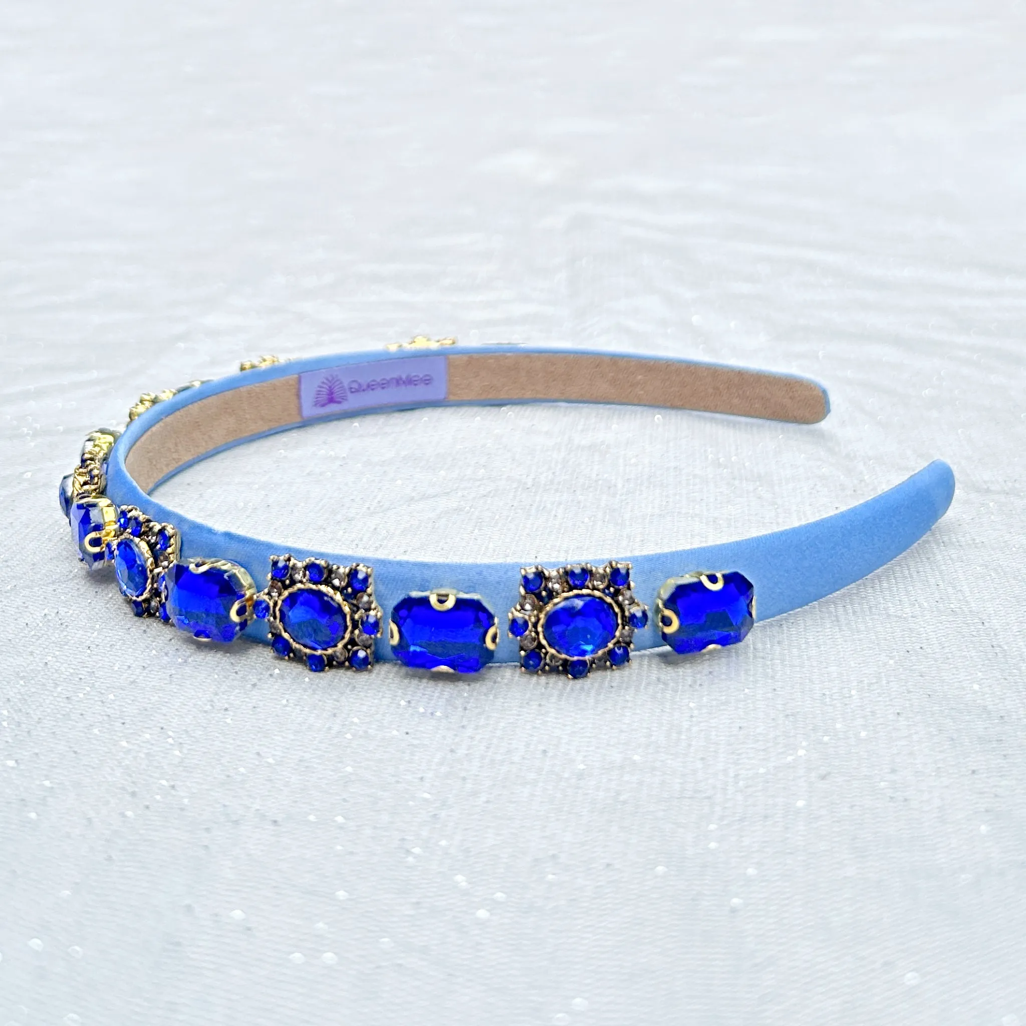 Blue Gold Headband Slim with Gems