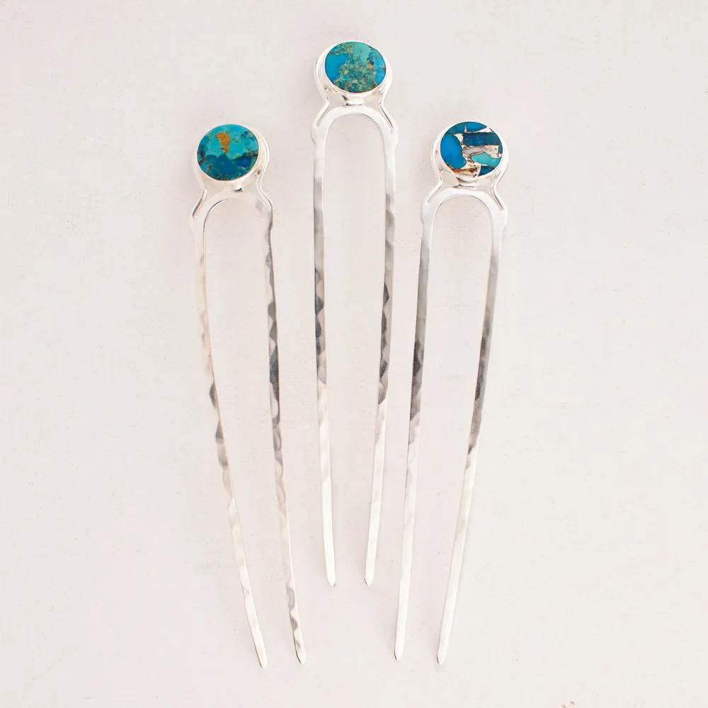 Blue Moon Hair Pin - Turquoise and Silver