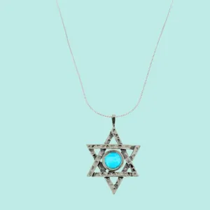 Blue Opal Sterling Silver Star of David Necklace for woman