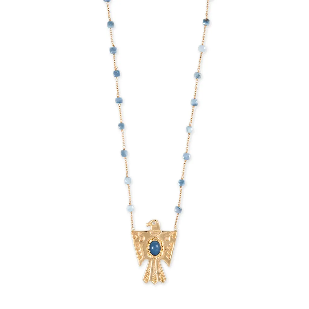 BLUE OPAL THUNDERBIRD BEADED CHAIN NECKLACE