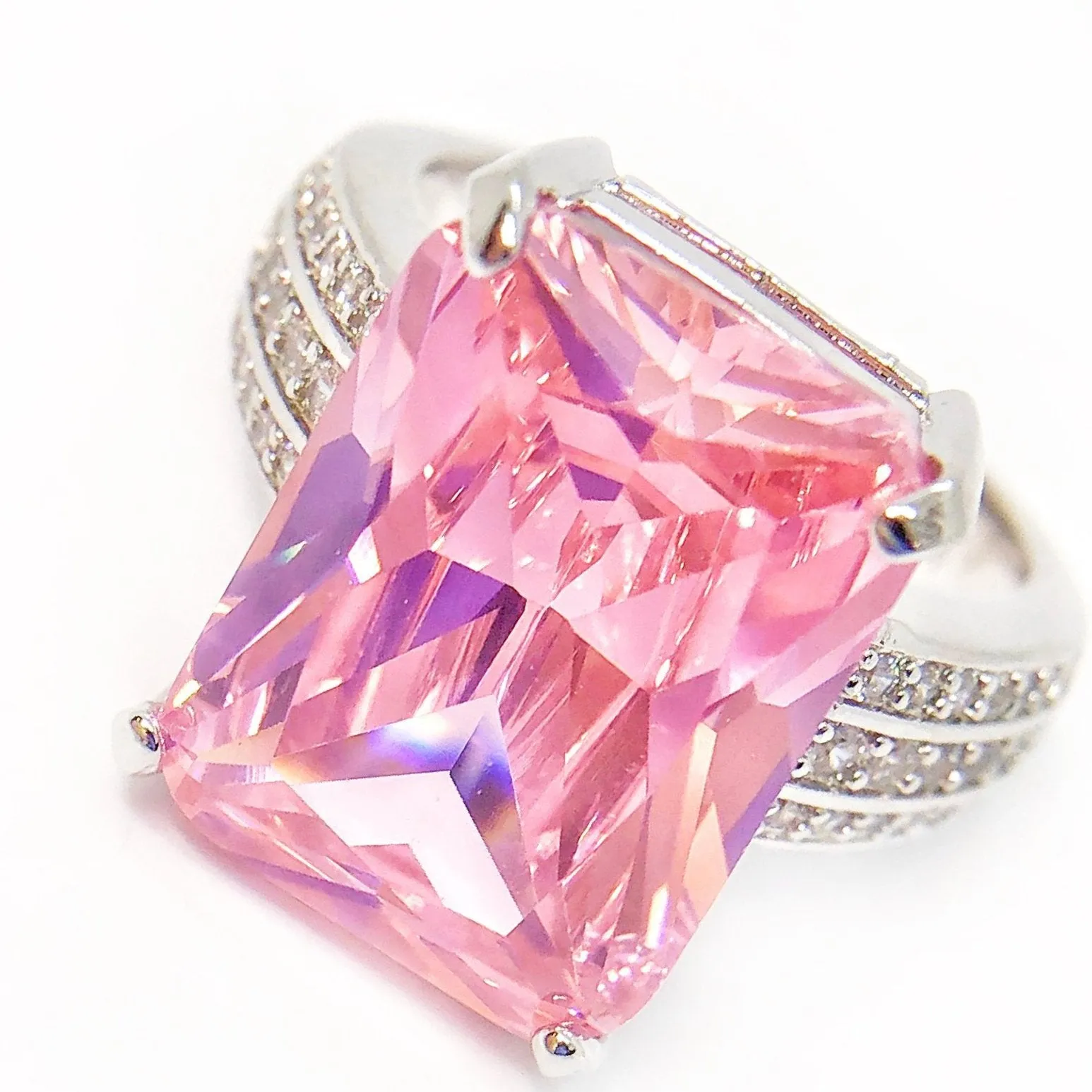 Blush Radiant Emerald Cut Zirconia White Gold Cocktail Ring