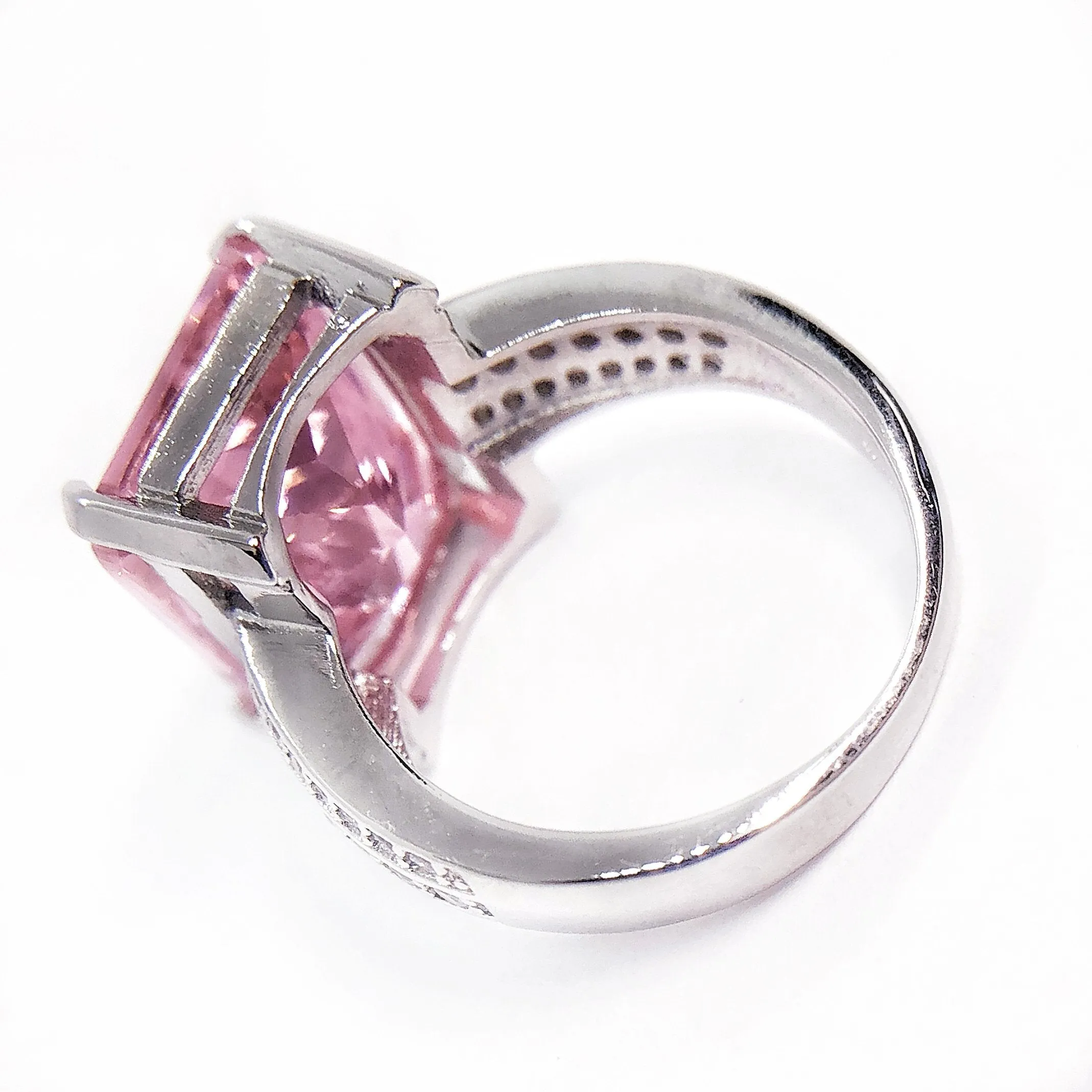 Blush Radiant Emerald Cut Zirconia White Gold Cocktail Ring