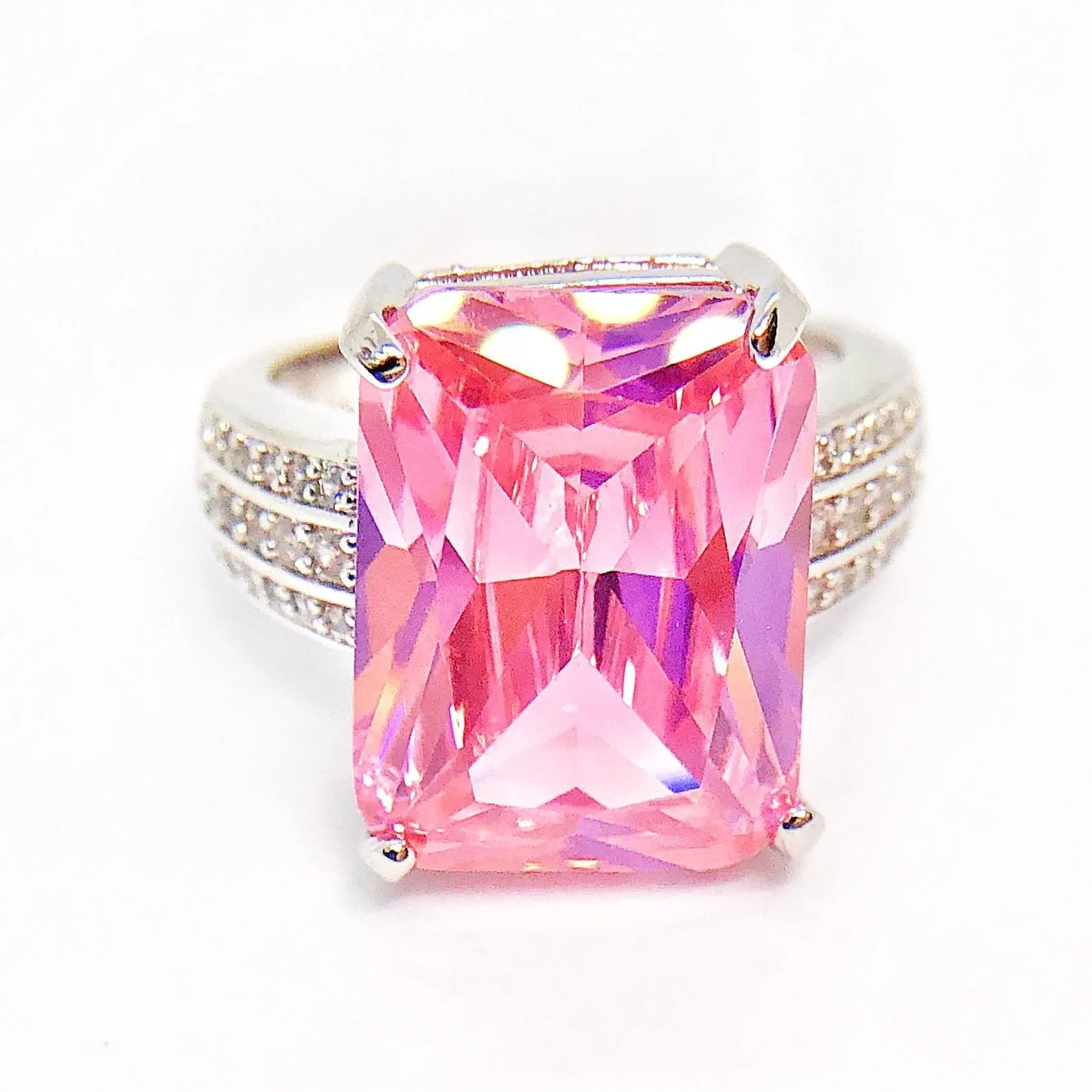 Blush Radiant Emerald Cut Zirconia White Gold Cocktail Ring